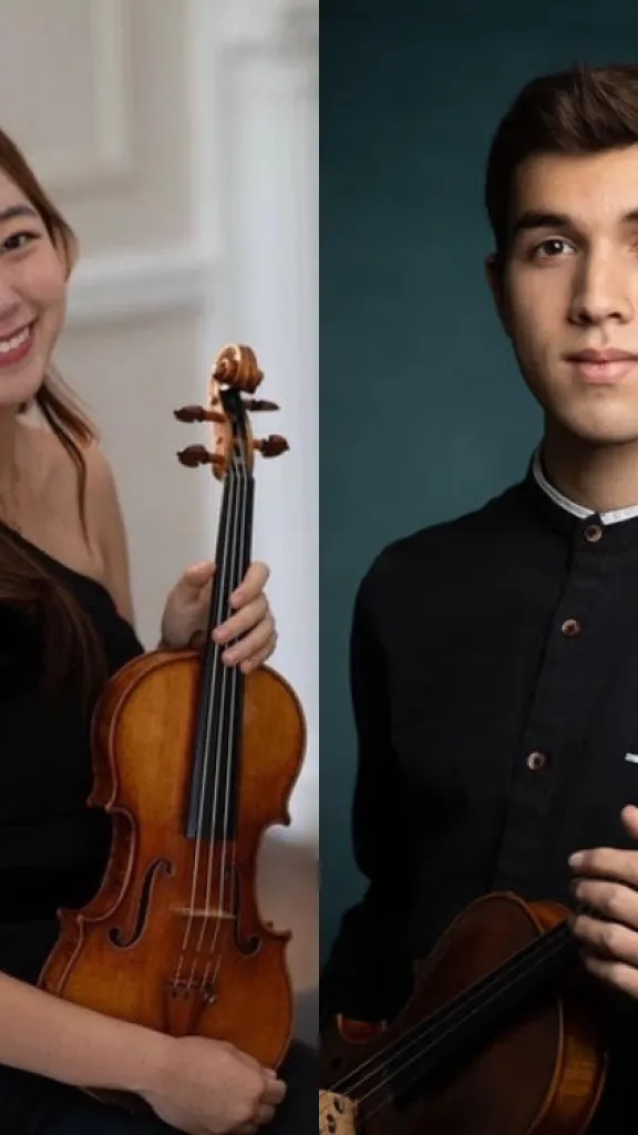 Image of violinists Bohu Moon and Samir Agrawal 