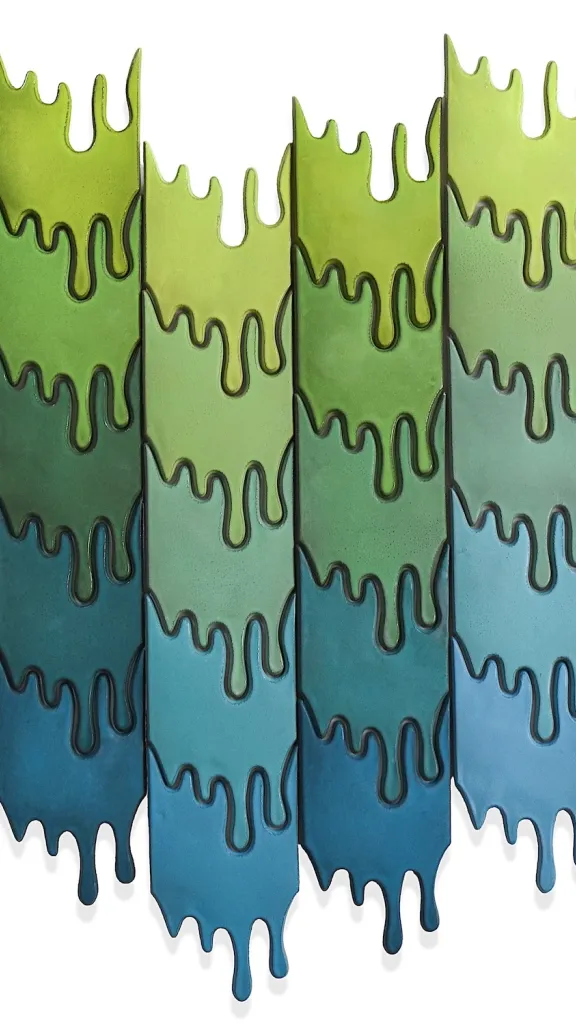 Verdant Flow State | 58 x 36 x 1.25 inches / 147 x 91 x 3 cm, ceramic, glaze, steel, 2025