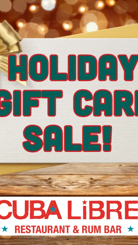 Gift card with bow with festive background and Cuba Libre logo