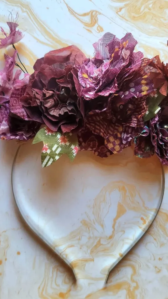 Handmade silk petals form a headband 