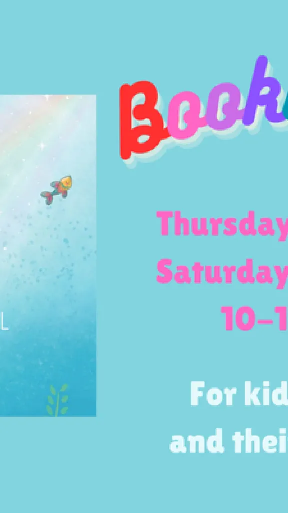 The book cover for "Not Quite Narwhal," by Jessie Sima showing a unicorn with a space helmet on swimming through blue water, surrounded by fish. Text that reads "Bookworms. Thursday, January 22. Saturday, January 24. 10-10:45 AM. For kids ages 2-5 and their caregivers."