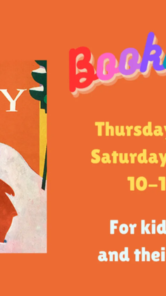 A graphic containing the book cover for "The Snowy Day" by Ezra Jack Keats, along with text that reads: "Bookworms. Thursday, January 8. Saturday, January 10. 10-10:45 AM. For kids ages 2-5 and their caregivers."