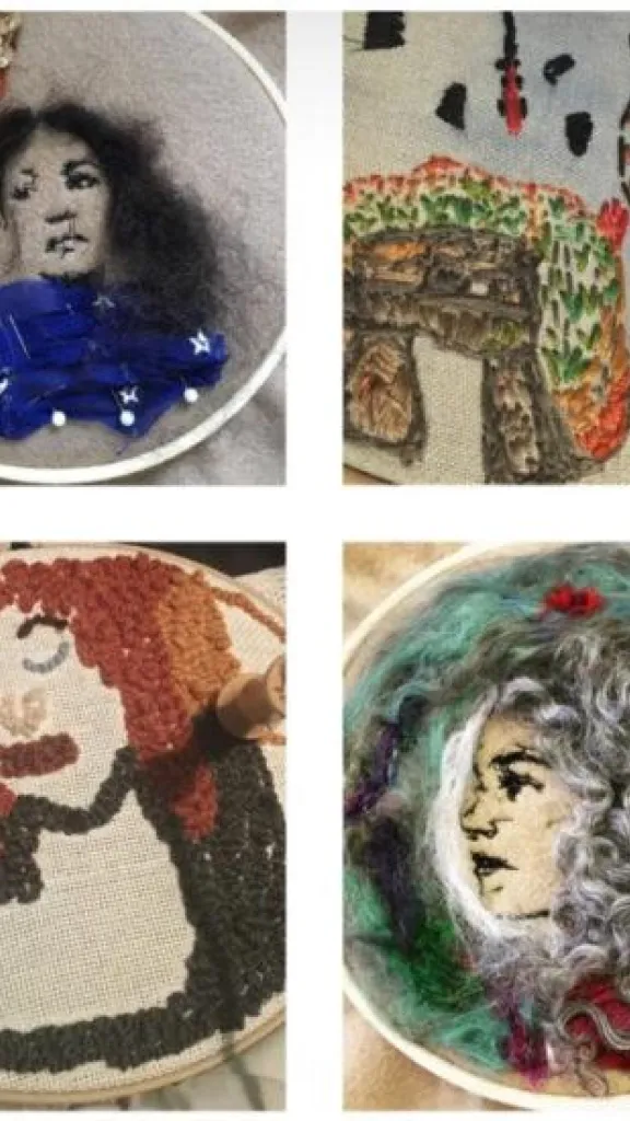 Four original embroideries and punch needle pieces