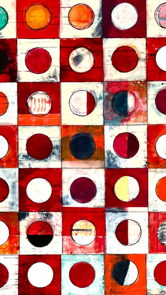 Detail of Snowball Fight, encaustic on wood panel