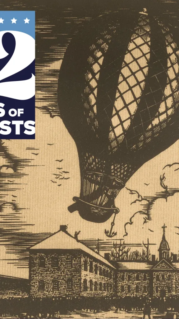 Woodcut image of balloon launch 