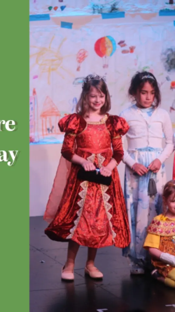 5 young kids dressed in royal attire, alongside the text 'Arden Summer Camp, Musical theatre Camp: Broadway Bound, One Week Specialty Camp For Grades 1-5.'