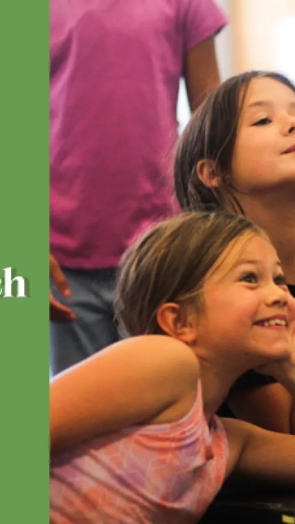 Four girls smiling and doing silly poses alongside the text 'Arden Summer Camp, Comedy Camp: Sketch, One Week Specialty Camp for Grades 1-5.'