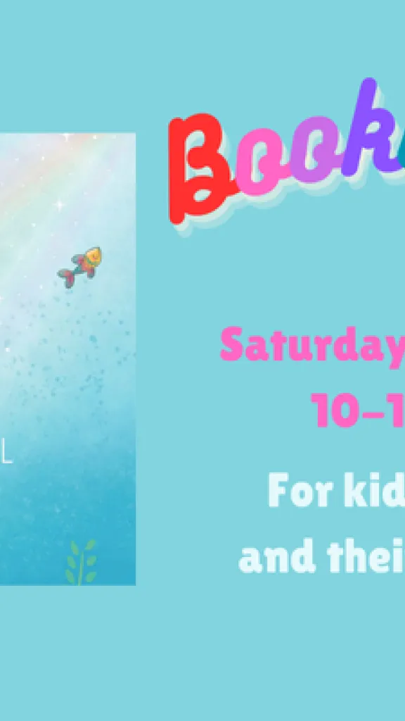 The book cover for "Not Quite Narwhal," by Jessie Sima showing a unicorn with a space helmet on swimming through blue water, surrounded by fish. Text that reads "Bookworms. Saturday, January 24. 10-10:45 AM. For kids ages 2-5 and their caregivers."