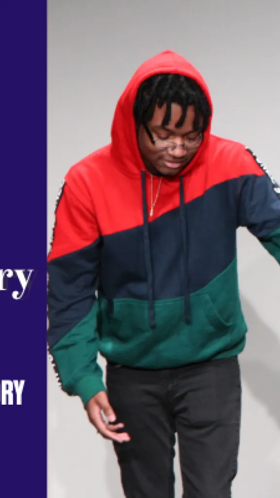 Two teen actors performing a scene. One Is sitting down, and the other is standing and placing a hand on the other's shoulder, explaining something. Next to the image, there is text that reads, 'Arden Summer Camp Acting Conservatory, Two Week Summer Conservatory for Grades 9-12.'