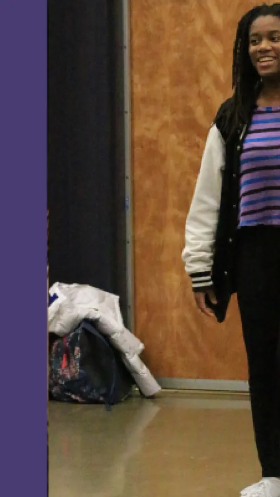 A smiling teen is standing solo, doing a dance move. There is text that reads,' Arden Summer Camp, One Day Masterclass, For Grades 9-12.'