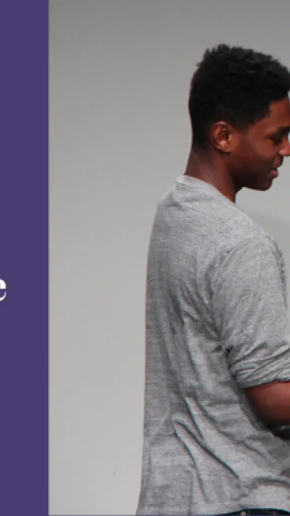 A solo performer is facing right, holding a script and reading lines. Next to this image, there is text that reads: 'Arden Summer Camp, Audition Technique, One Day Masterclass for grades 9-12.'