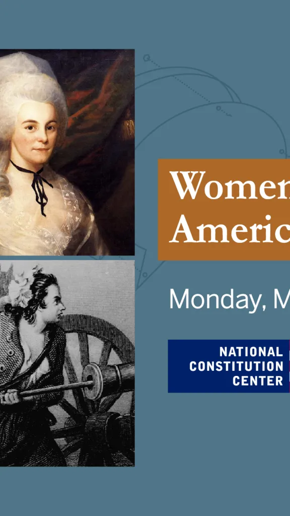 "Women and the American Revolution" with a collage of some women from the era depicted in art