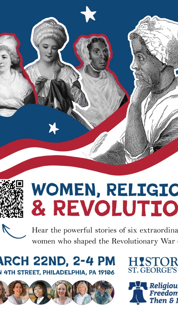 Flyer for Event Women, Religion & Revolution. Contains images of some of the historical women discussed and the members of the panel.