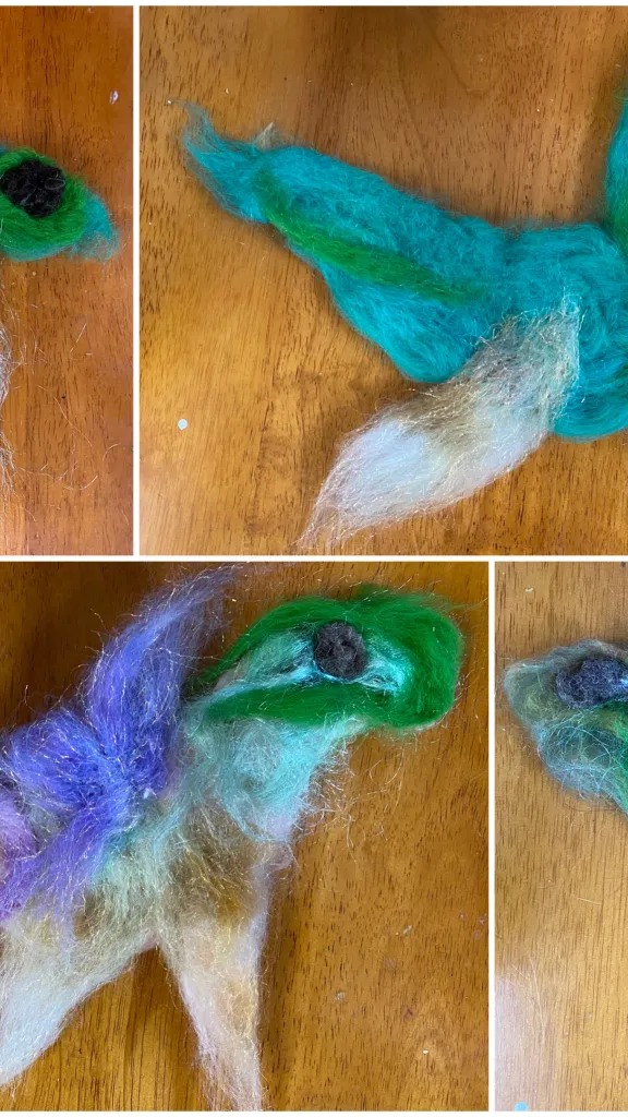 Needle felted colorfu plush river monsters 