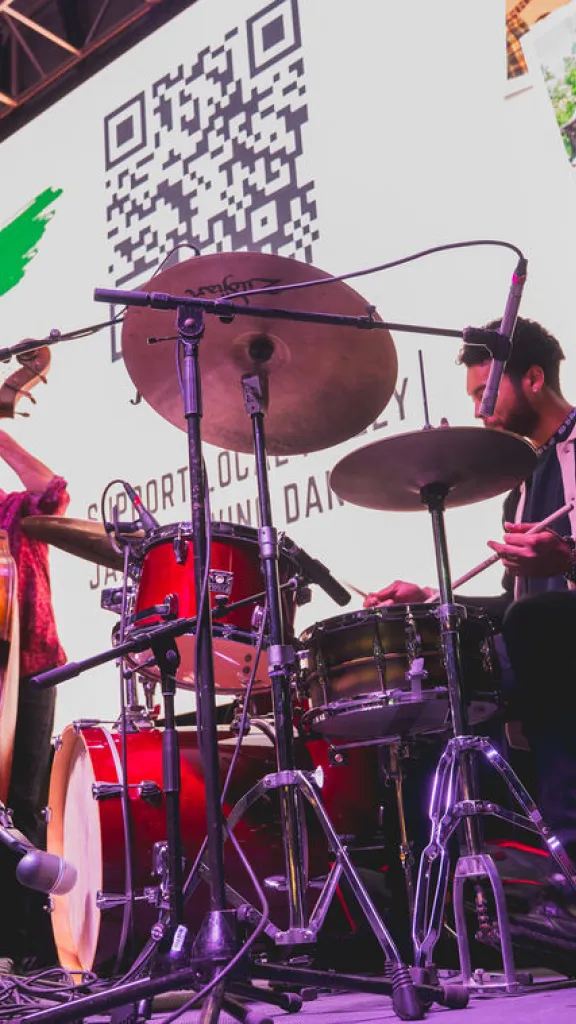 Drummer & upright bass on stage