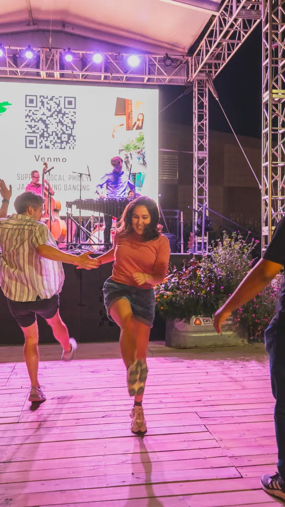 Swing dancers dance to live jazz music at Spruce Street Harbor Park