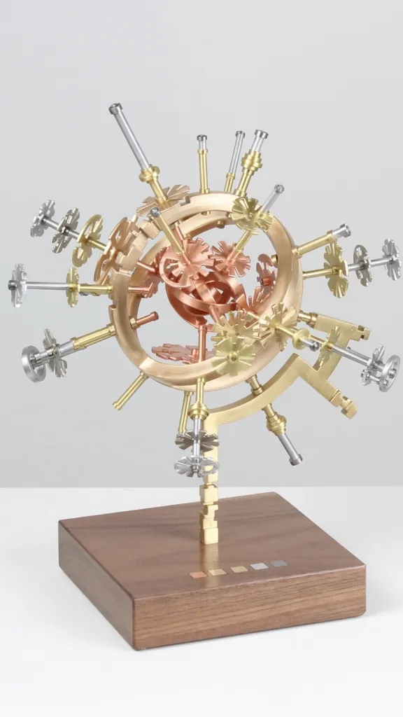 “AstroObject (2d.x1)” medium: copper, bronze, brass, steel, aluminum, walnut