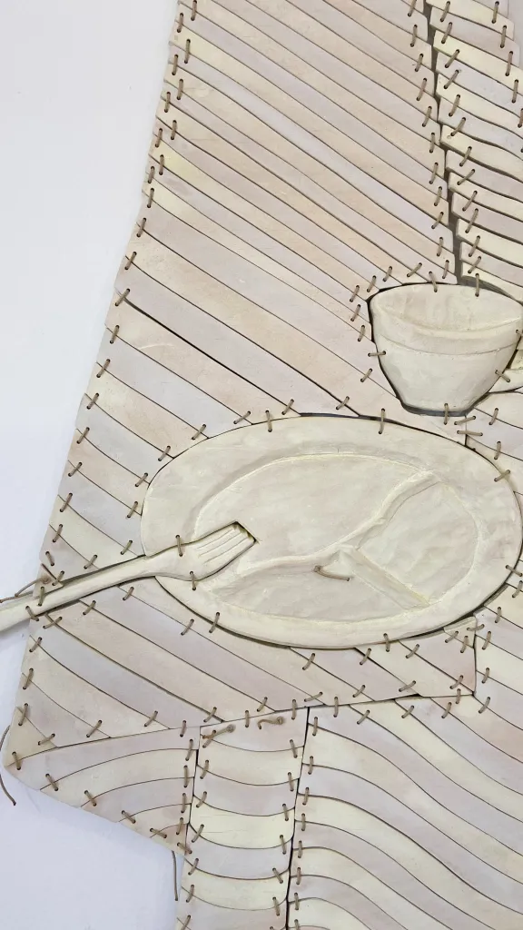 Detail of "Laurel, Divided Plate with Cup, (Ivory)"