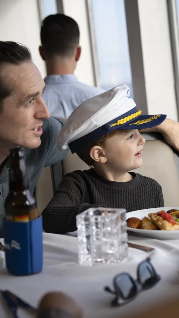 Father and son on boat