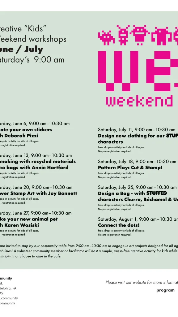 Recurring drop in children's workshop every Saturday (minus 7/4/2026) 9am -10:30am at Frieda 320 Walnut street