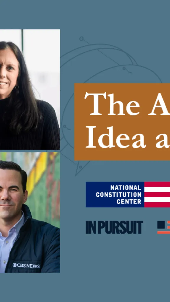 Graphic with four headshots, text says "The American  Idea t 250"