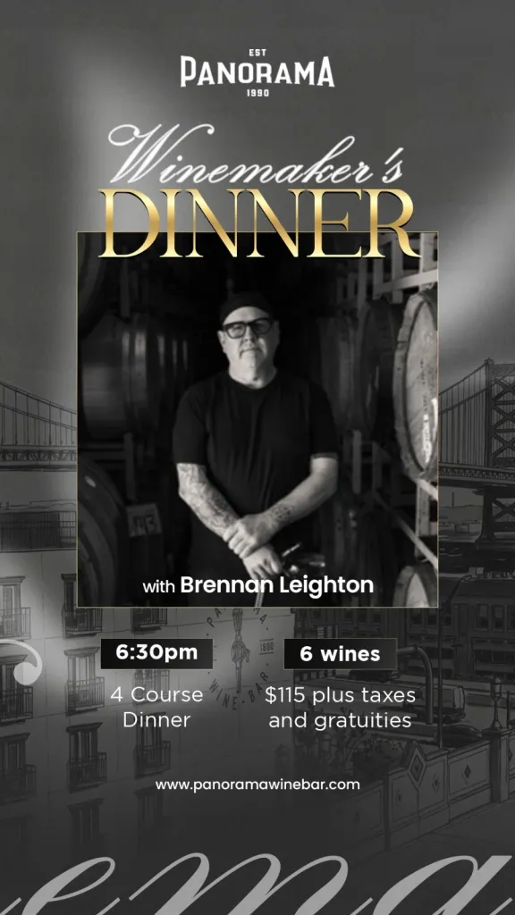 Panorama Winemaker's Dinner Join us for an exclusive evening of fine wine and exceptional cuisine at Panorama's Winemaker's Dinner featuring renowned winemaker Brennan Leighton. Enjoy a thoughtfully curated 4-course dinner paired with six premium wines, while gaining insights into the winemaking process from the expert himself. The event begins at 6:30 PM and is priced at $115 per person, plus taxes and gratuity. A perfect experience for wine enthusiasts and food lovers alike.
