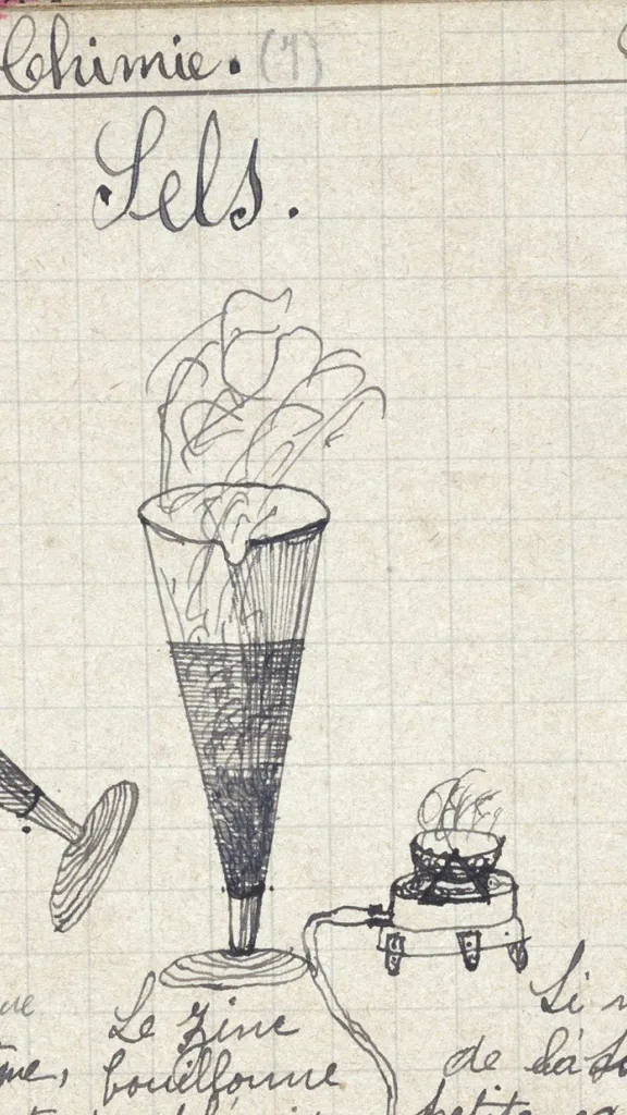 notebook drawing of a chemistry experiment