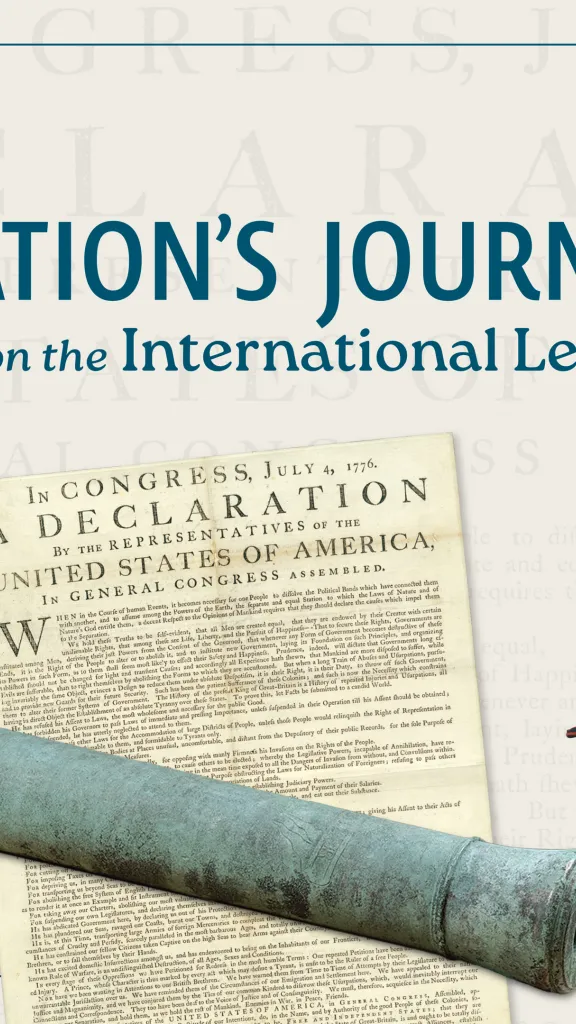 graphic featuring 18th century cannon, military coat, and declaration