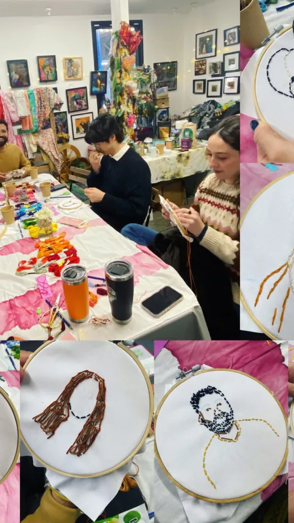 Embroidery portrait sewing in process 