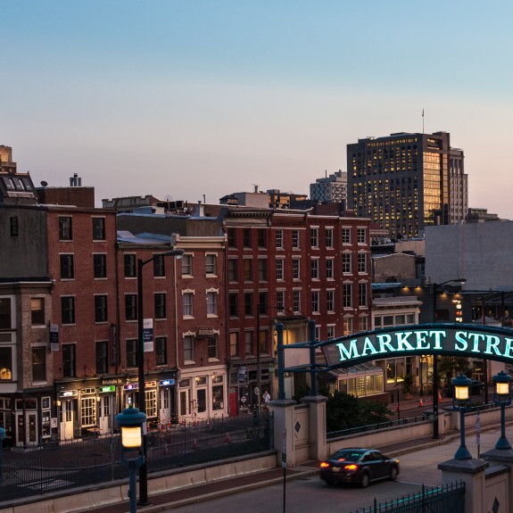 Market Street skyline in Old City, Philadelphia
