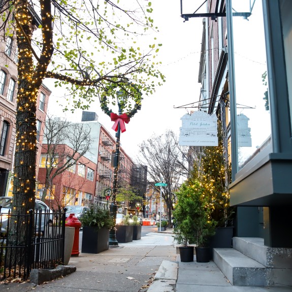 Old City street decorated for the holidays