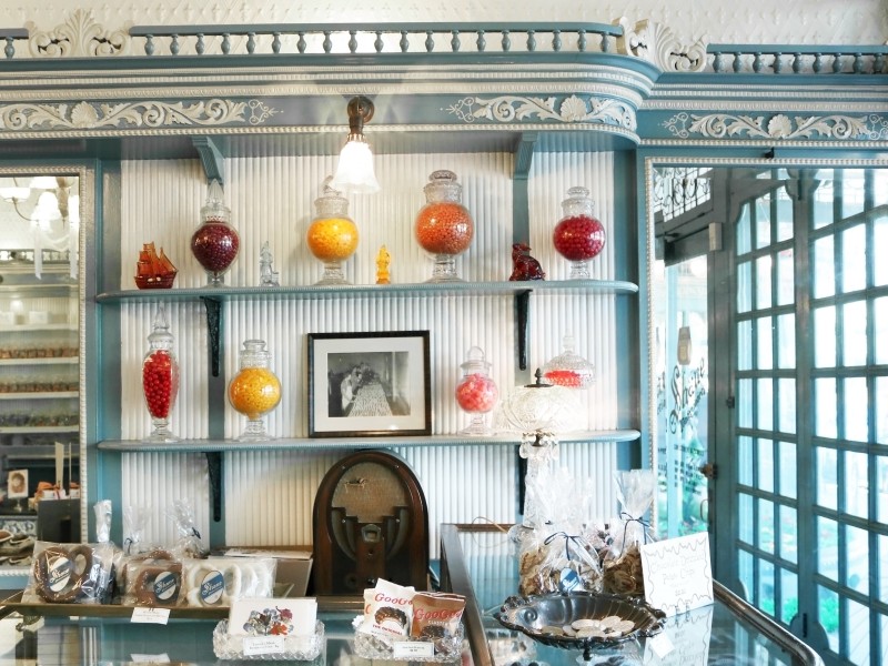 Interior of Shane Confectionery with candy displays and front counter
