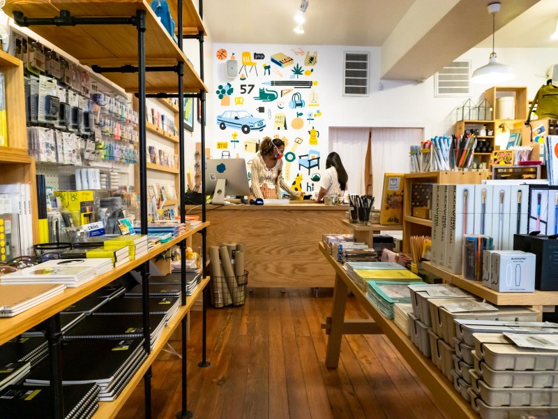 Inside of Omoi Zakka Shop with displays of merchandise 