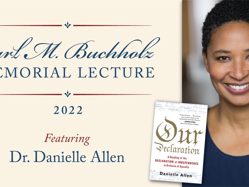 Graphic for event with information and a photo of Dr. Danielle Allen