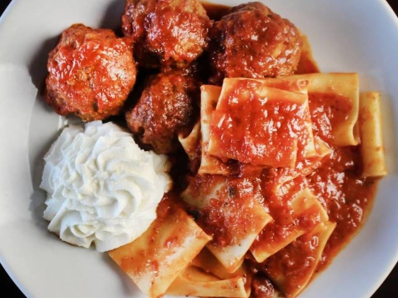 Pasta and meatballs on a plate