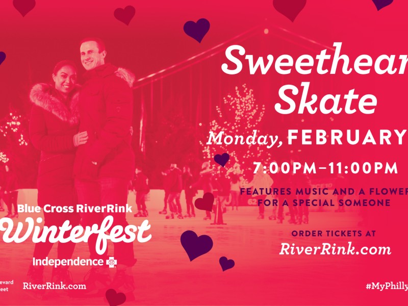 Sweetheart Skate graphic with event information and a photo of two people skating