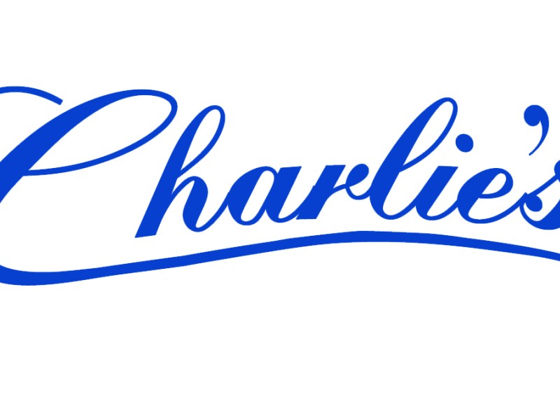 Charlie's logo with blue text