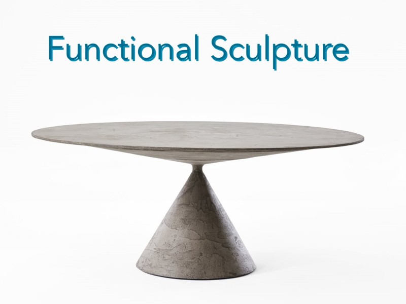 Functional Sculpture in blue text with a photo of a table