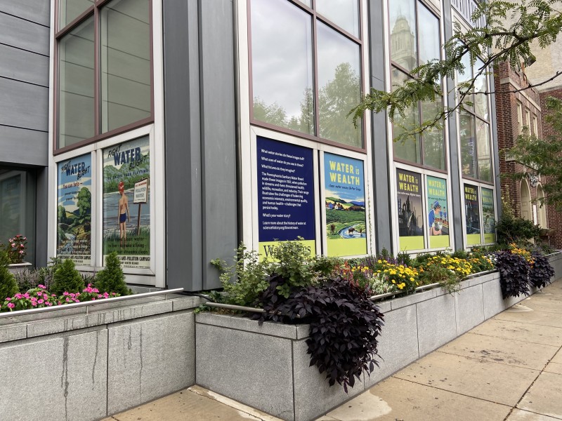 Exterior of Science History Institute with exhibition on display