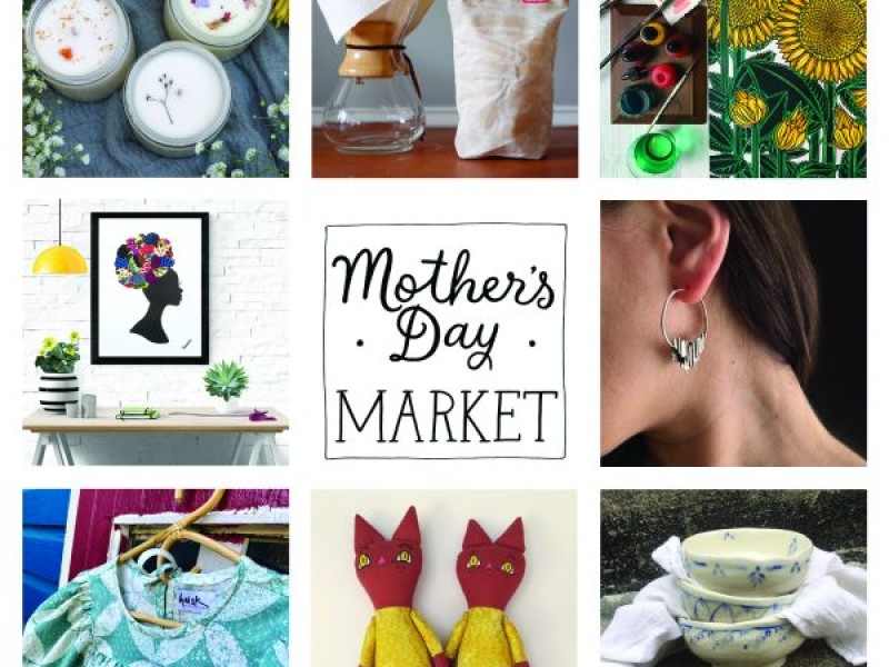 Mother's Day Market in text with photos of gifts