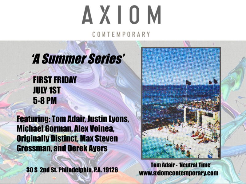 Artwork and text on event graphic for Axiom Contemporary's Summer Series