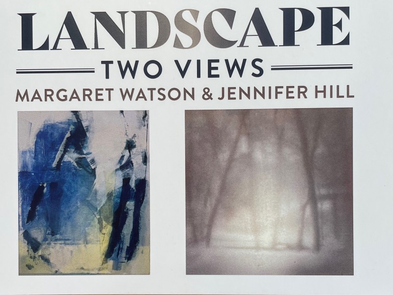 Two different paintings, one blue, one grey