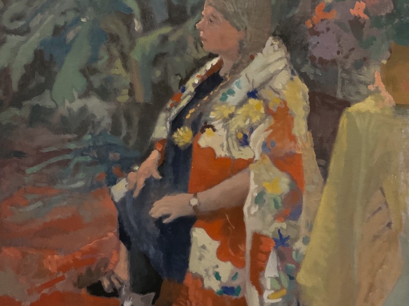 Painting of person sitting and a cat