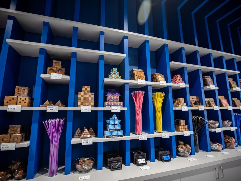 Items on display the Museum of Illusions gift shop