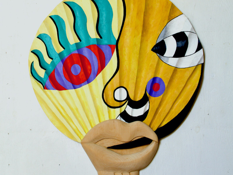 Acrylic paint on carved wood surface, 28 x 24 x 2in.