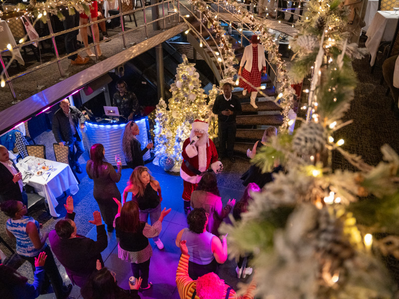 holiday decorated boat & dance floor