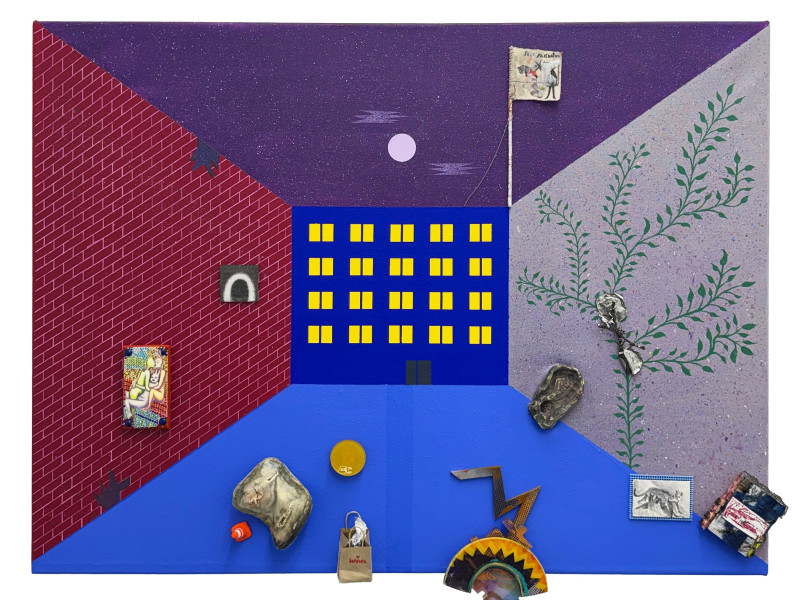 we call the moon the people’s wife, 30 x 40 inches / 76 x 102 cm, mixed media on canvas / panel, 2026