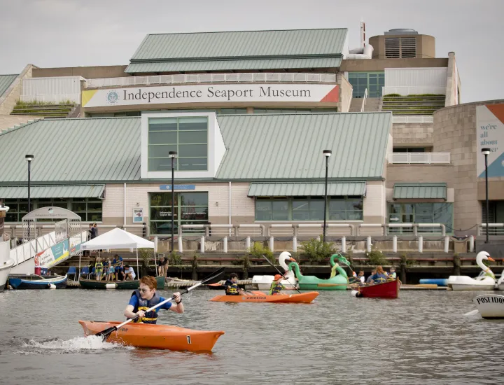 Exterior of Independence Seaport Museum overlooking the Delaware River
