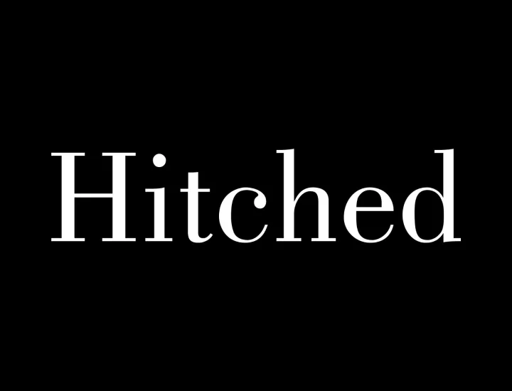 Hitched logo with white text and black background
