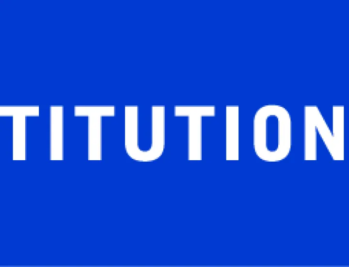 National Constitution Center logo with white text, blue background, and red stripes